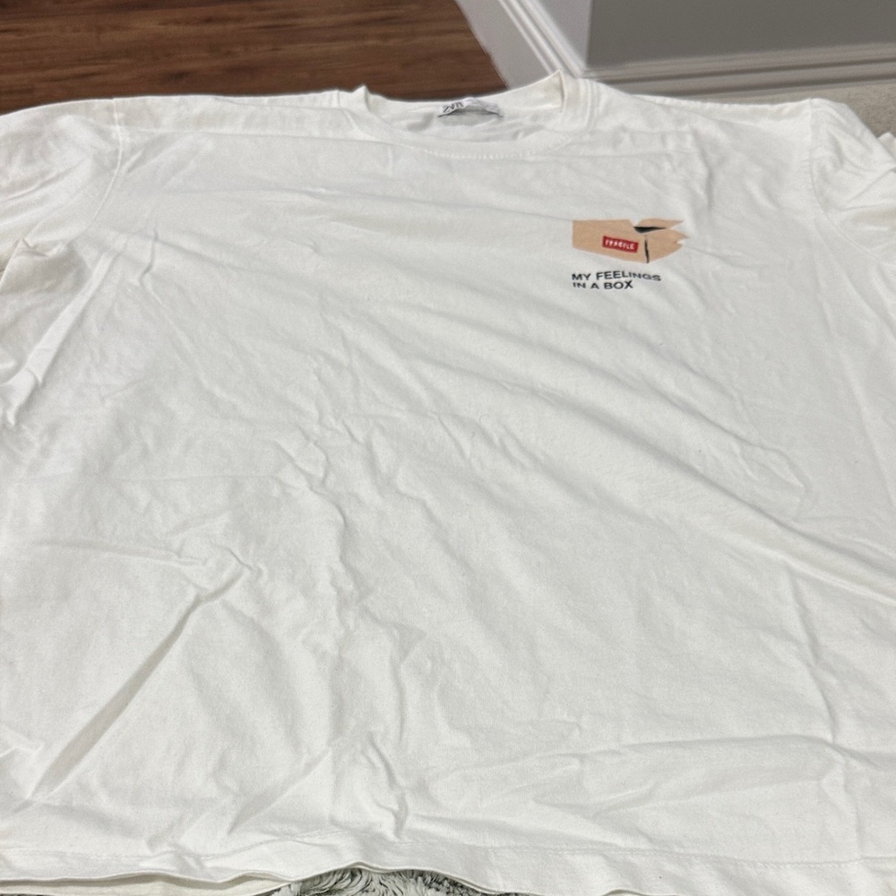 Zara White Long Sleeve Tee Classic Crew Neck